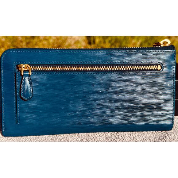 Prada Blue Saffiano Leather Zip Around Wallet | Authentic w/ Card - Picture 5 of 8